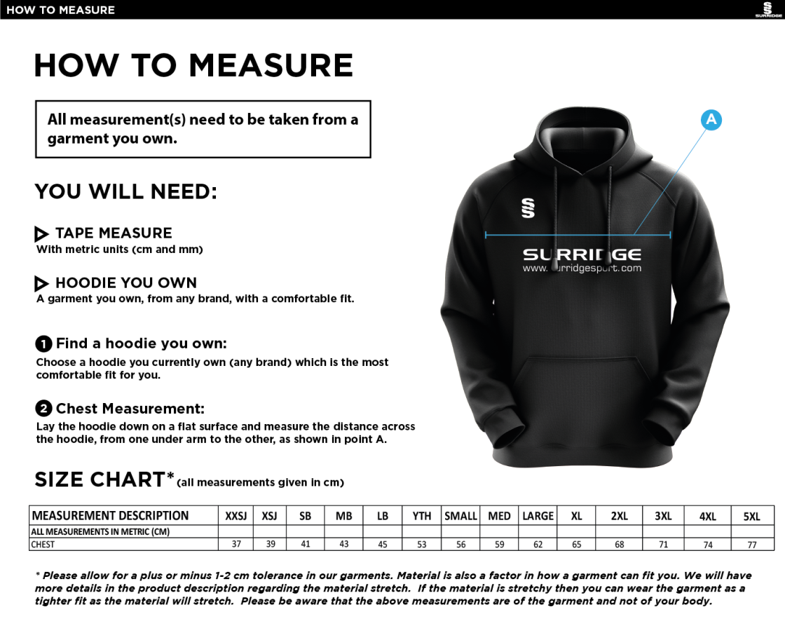 Darlington CC - Fuse Hoody - Junior - Size Guide