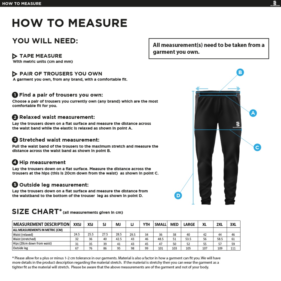 Darlington CC - Dual Skinny Pant - Unisex - Size Guide