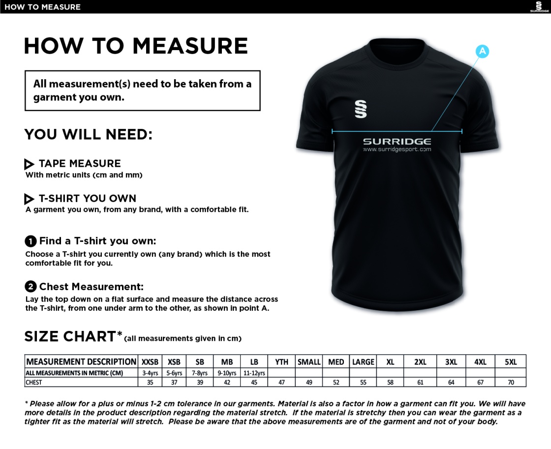 Darlington CC - Dual Training Vest - Unisex - Size Guide