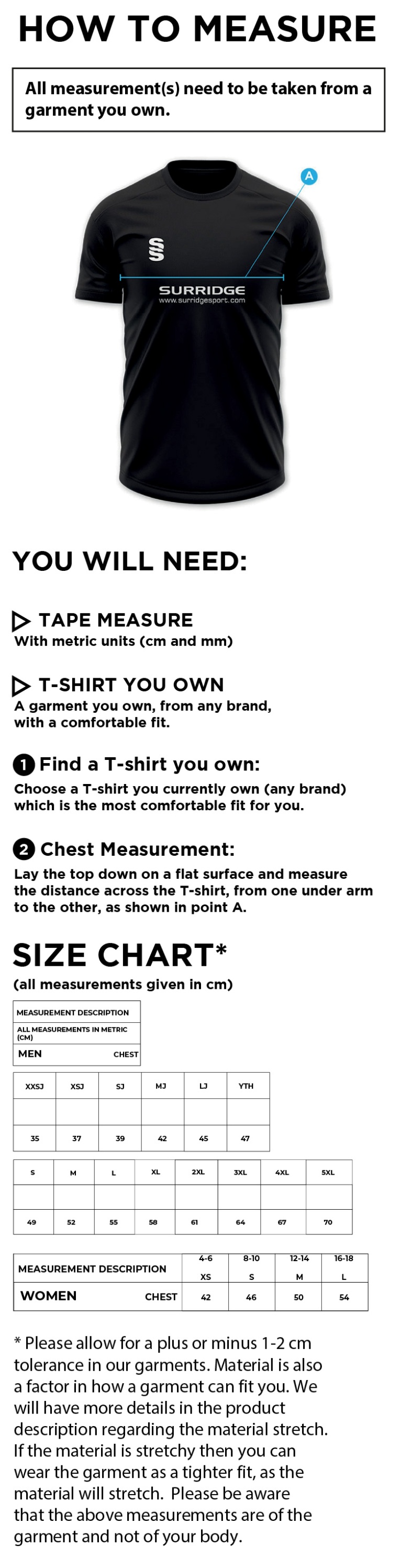 Darlington CC - Short Sleeved Polo Shirt - Junior Fit - Size Guide