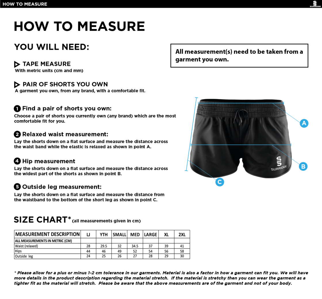 Darlington CC - Dual Active Short - Ladies / Girls - Size Guide