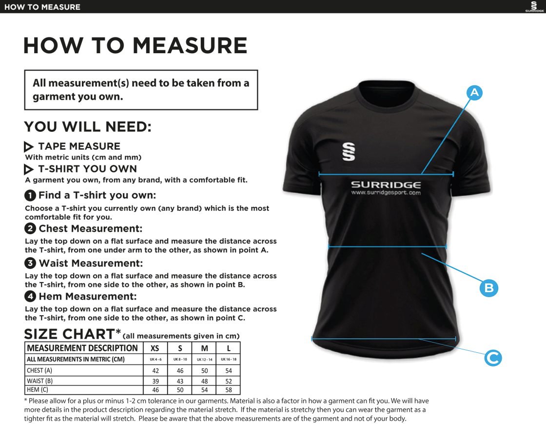 Darlington CC - Dual Games Shirt - Ladies Fit - Size Guide