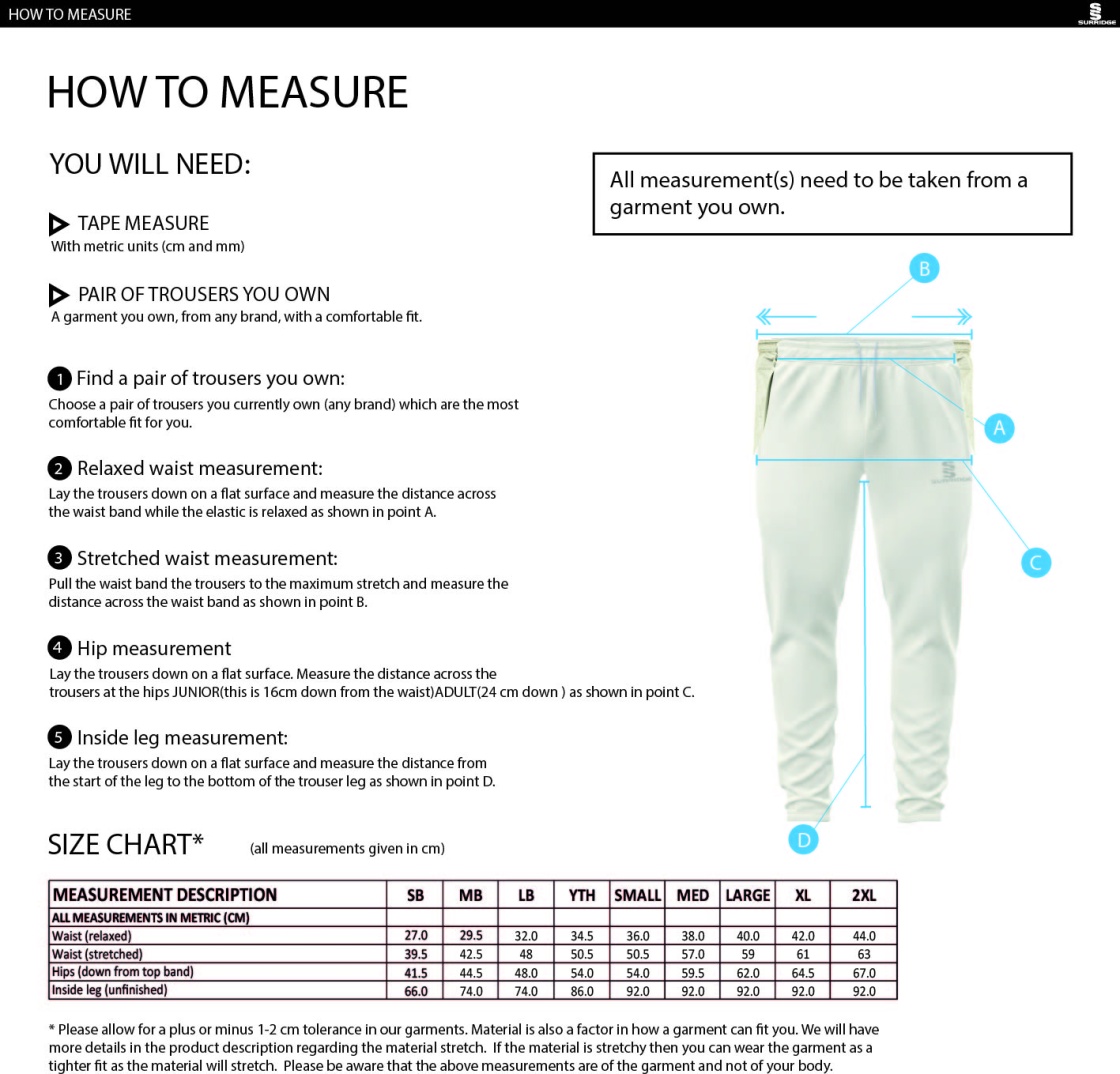 Darlington CC - Ergo Playing Pant - Men's Fit - Size Guide