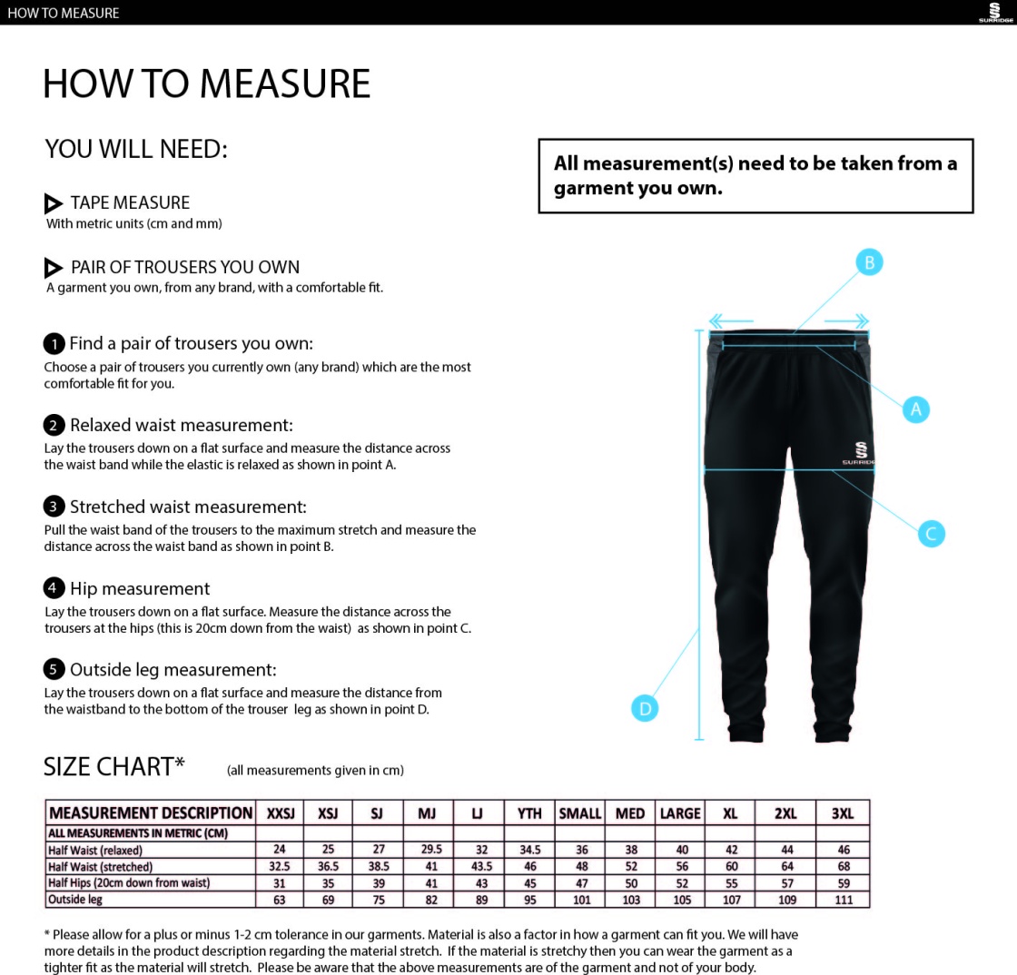 Darlington CC - Dual Skinny Pant - Unisex - Size Guide