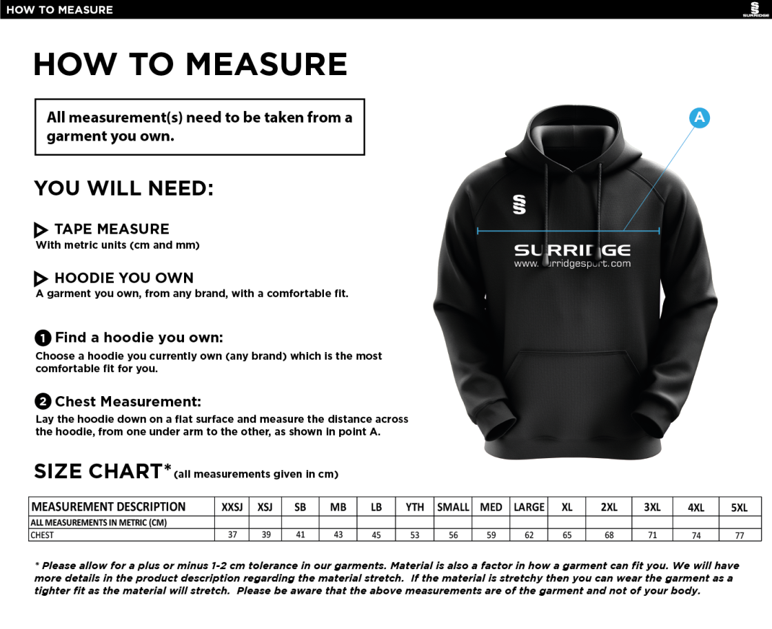 Darlington CC - Fuse Hoody - Unisex - Size Guide