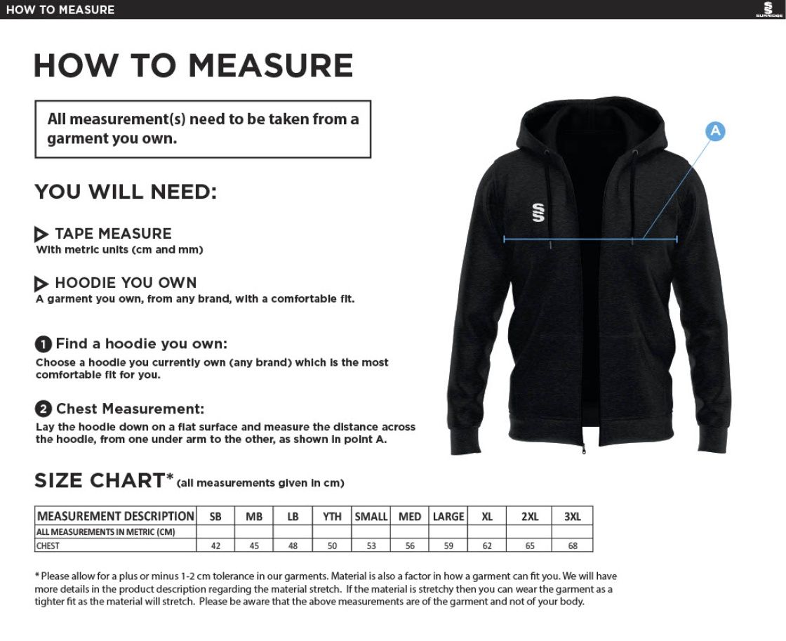 Darlington CC - Dual Full Zip Hoody - Men's Fit - Size Guide