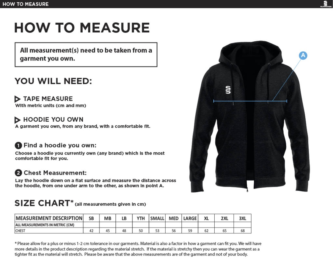 Darlington CC - Dual Full Zip Hoody - Junior Fit - Size Guide